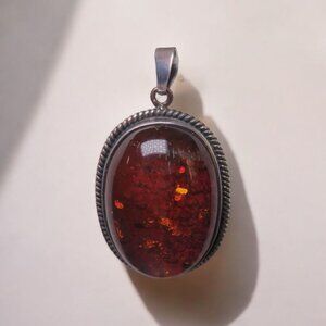 Sterling Silver Vintage Amber Pendant